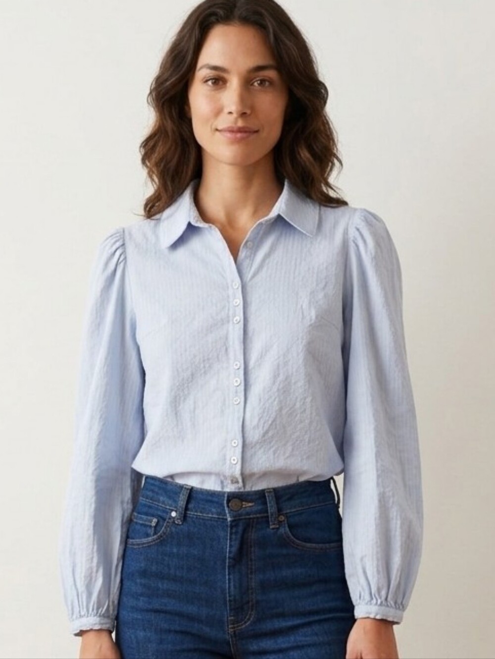 Rouje Blue Cotton Collar Button Down Shirt Blouse Size 34